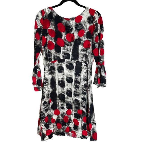Closet London Polka Dot Trumpet Sleeve Abstract Print Dress - Picture 3 of 4